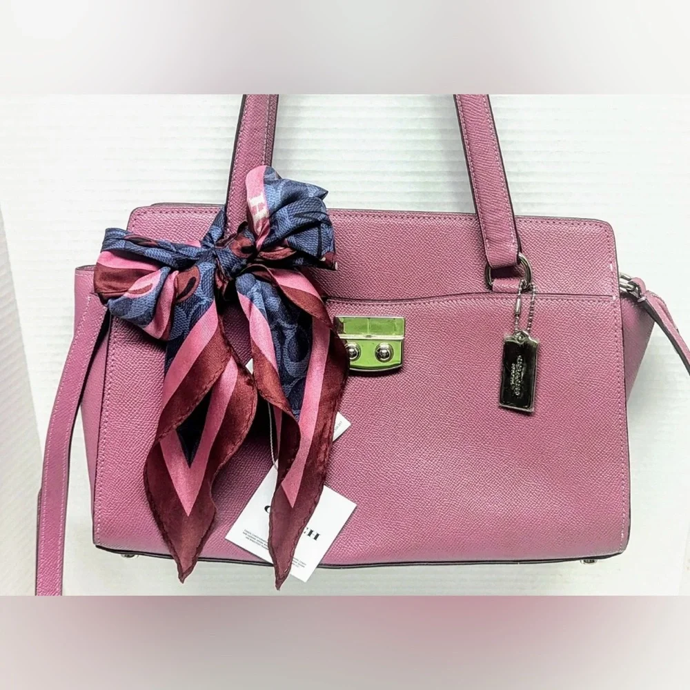 COACH 100% Silk Diamond Shaped Red and Blue Cherry Patterned Scarf - Picture 3 of 4